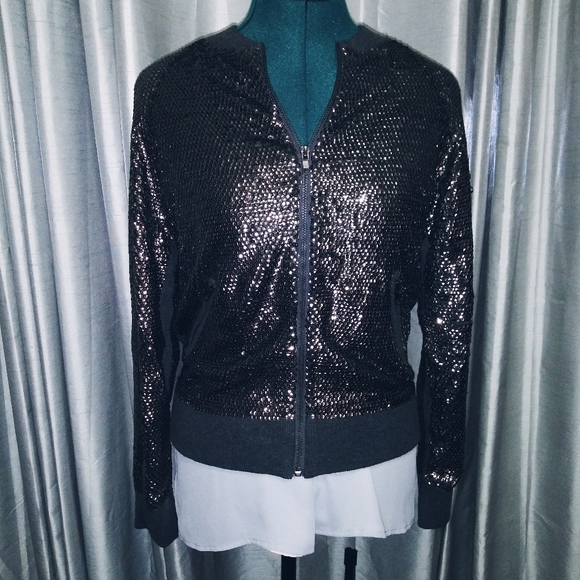 Silver sequin bomber jacket - Picture 2 of 6